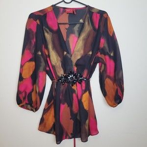 Tapemeasure Womens Abstract Multi-Color Sequin Top Size Large L